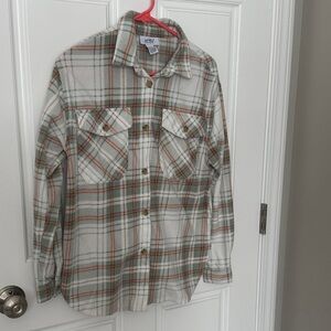 Just Polly Women's Plaid Button-Up Shirt - Cream and Red